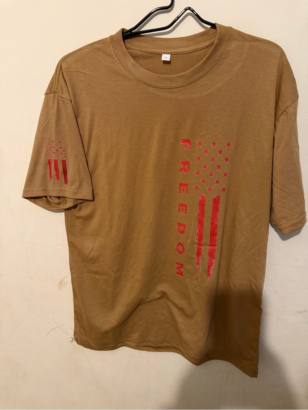 Men's Brown 'Freedom' Graphic Tee with Red Print